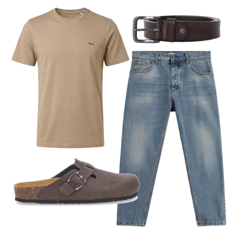 Outfit uomo - Total look #2413473. Stile Casual per Tutti i giorni. Abbinamento con jeans, cinture, t-shirt, sandali.