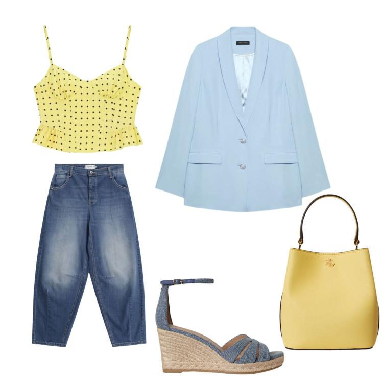 Outfit donna - Andiamo a fare Shopping.... Stile Casual chic per Tutti i giorni. Abbinamento con canottiere, blazer, jeans, borse a secchiello, zeppe.