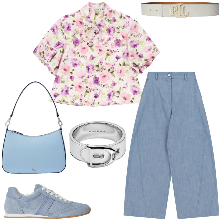 Outfit donna - Total look #2413536. Stile Casual per Tutti i giorni. Abbinamento con jeans, camicie a manica corta, borse a spalla, cinture, sneakers, anelli.