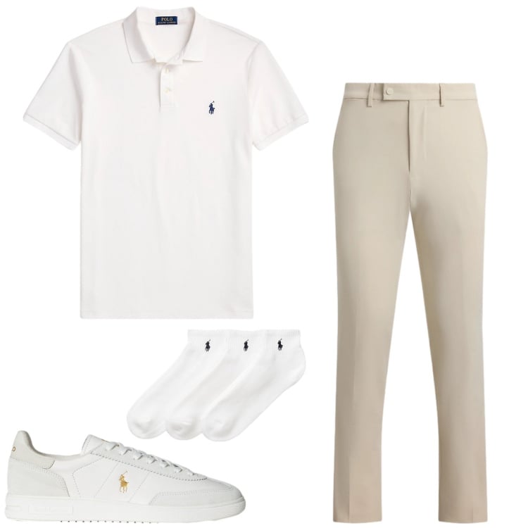 Outfit uomo - Total look #2413537. Stile Trendy per Tutti i giorni. Abbinamento con calzini, sneakers, pantaloni, polo.