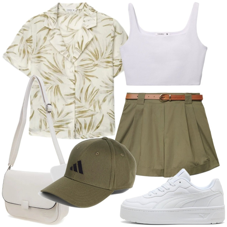 Outfit donna - Sempre di corsa.... Stile Sporty chic per Tutti i giorni. Abbinamento con shorts, canottiere, camicie a manica corta, sneakers, borse a tracolla, cappelli con visiera.