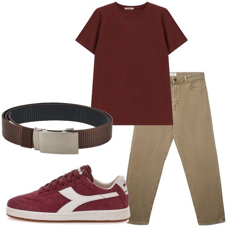Outfit uomo - Jeans baggy beige. Stile Casual per Tutti i giorni. Abbinamento con jeans, t-shirt, cinture, sneakers.