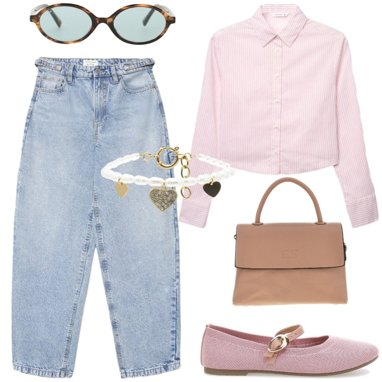 Outfit donna - Ballerinas Lovers. Stile Romantica per Tutti i giorni. Abbinamento con camicie, jeans, occhiali da sole, braccialetti, ballerine, borse a tracolla.