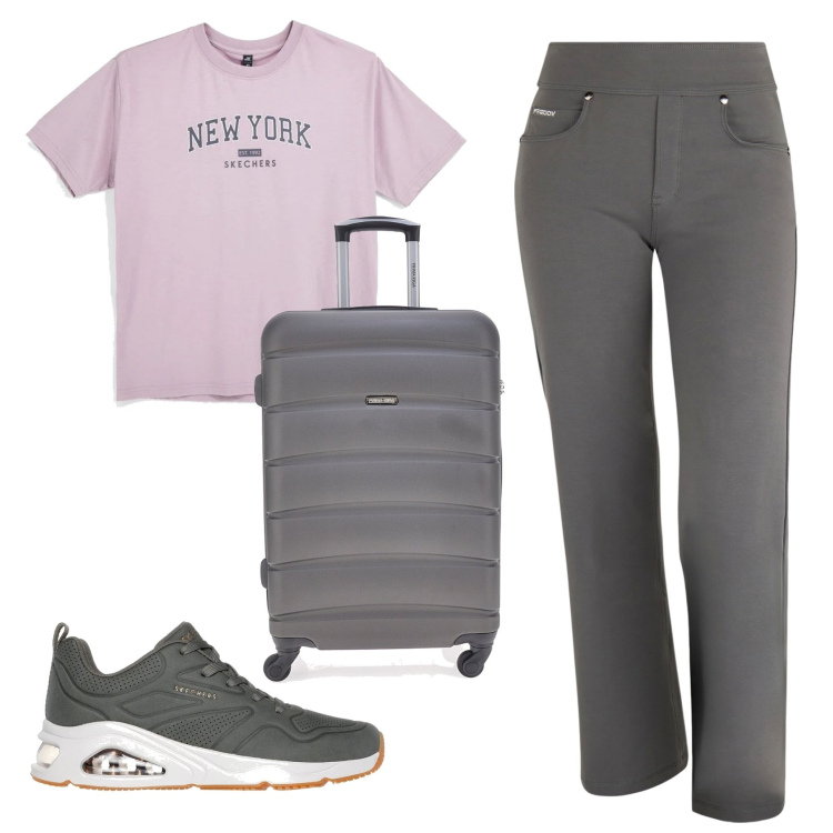 Outfit donna - Total look #2413563. Stile Casual per Tutti i giorni. Abbinamento con pantaloni, valigie, sneakers, t-shirt.