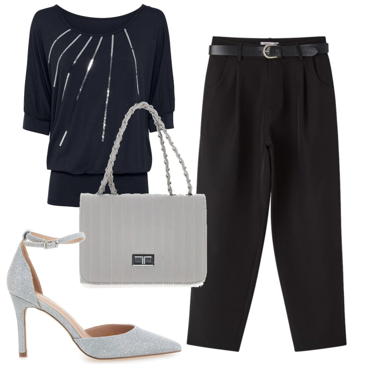 Outfit donna - Total look #2413564. Stile Chic per Serata fuori. Abbinamento con maglieria, pantaloni, décolleté, borse a tracolla.
