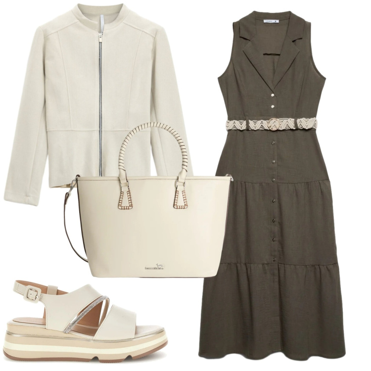 Outfit donna - Total look #2413576. Stile Basic per Tutti i giorni. Abbinamento con vestiti chemisier, shopping bag, blazer, sandali col tacco.