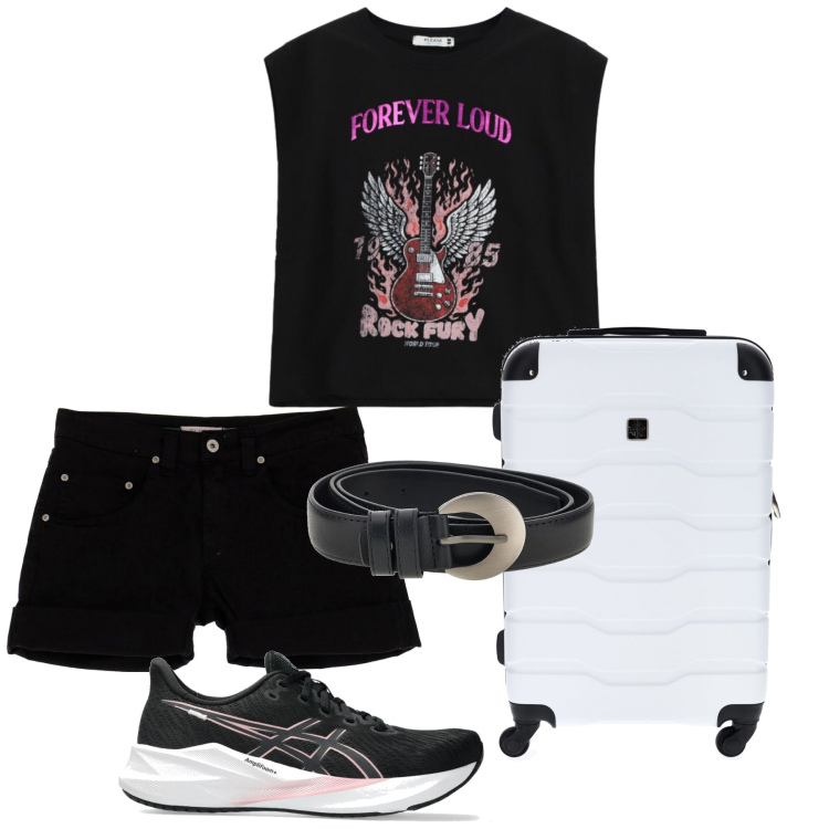 Outfit donna - Total look #2413578. Stile Basic per Tutti i giorni. Abbinamento con shorts, top, valigie, cinture, sneakers.