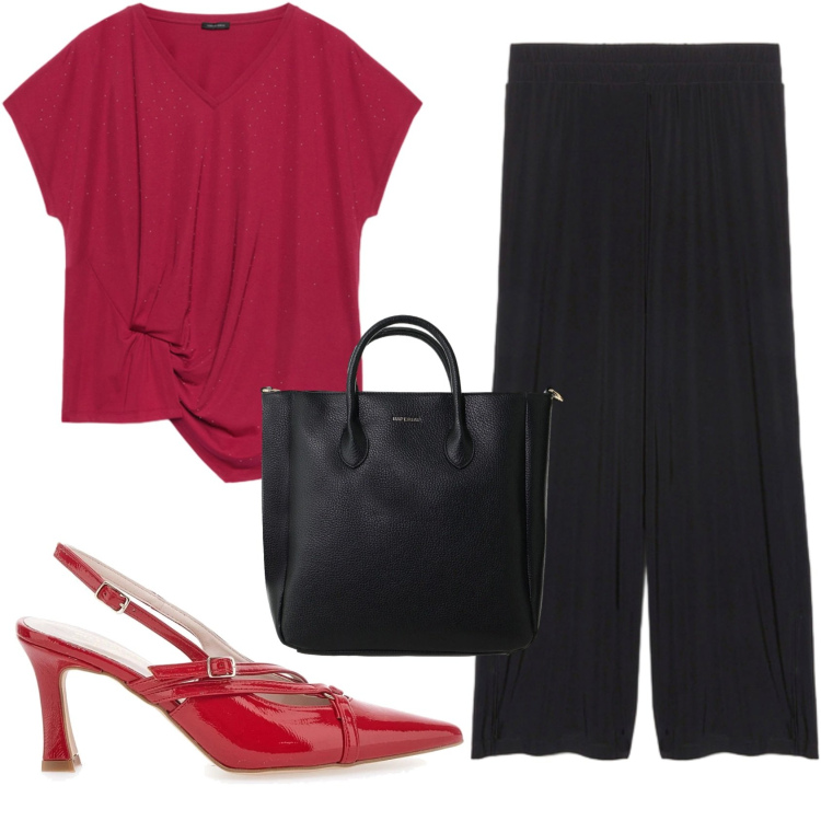 Outfit donna - Total look #2413586. Stile Basic per Ufficio. Abbinamento con borse a tracolla, t-shirt, pantaloni, décolleté.