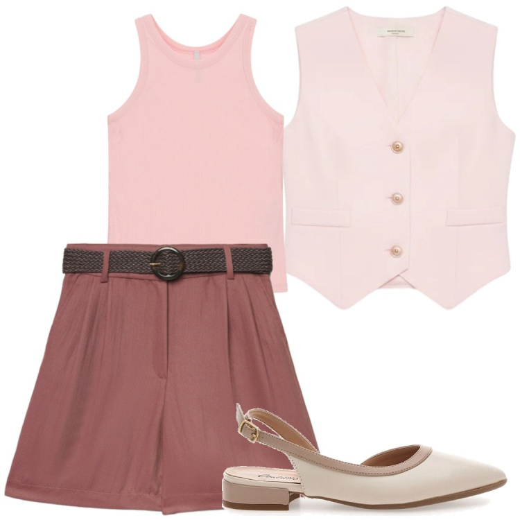 Outfit donna - Gilet e pantalonxino. Stile Chic per Serata fuori. Abbinamento con bermuda, gilet, canottiere, ballerine.