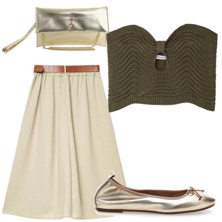 Outfit donna - Serate. Stile Chic per Serata fuori. Abbinamento con top, gonne lunghe, borse a tracolla, ballerine.