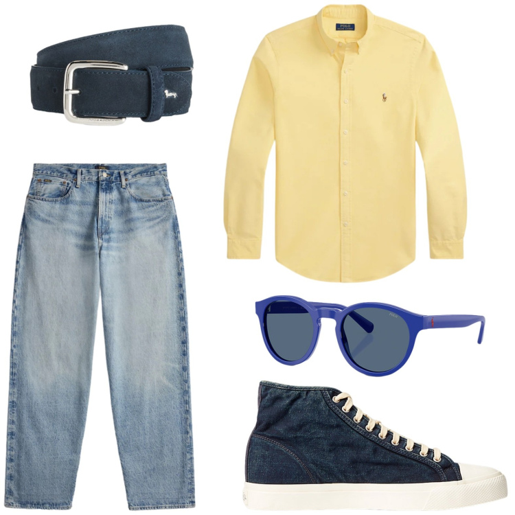 Outfit uomo - Aperitivo vista tramonto. Stile Trendy per Tutti i giorni. Abbinamento con cinture, sneakers, occhiali da sole, jeans, camicie.