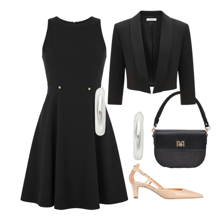 Outfit donna - Matrimonio in primavera. Stile Bon Ton per Cerimonia. Abbinamento con décolleté, borse a spalla, bolero, vestiti corti, orecchini.