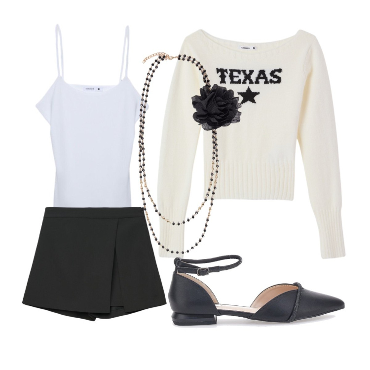 Outfit donna - Giugno. Stile Trendy per Tutti i giorni. Abbinamento con gonne, maglieria, canottiere, collane, ballerine.