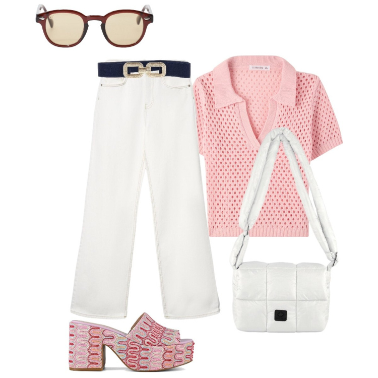 Outfit donna - Total look #2413694. Stile Casual chic per Ufficio. Abbinamento con polo, jeans, occhiali da sole, borse a spalla, sabot, cinture.