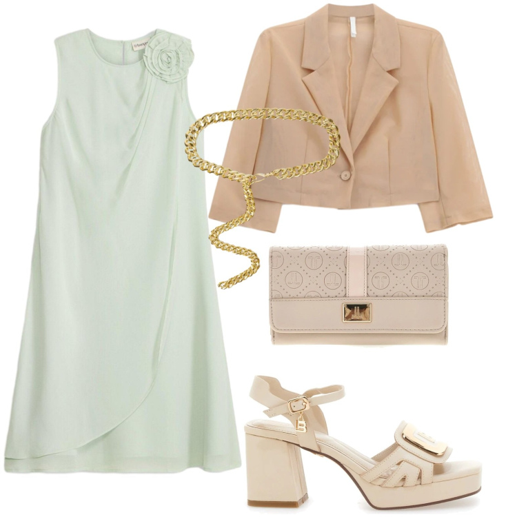 Outfit donna - Sandali slancianti. Stile Chic per Serata fuori. Abbinamento con vestiti midi/longuette, blazer, cinture, sandali col tacco, portafogli.