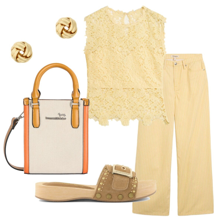 Outfit donna - Il top in pizzo. Stile Bon Ton per Ufficio. Abbinamento con canottiere, pantaloni, borse tote, orecchini, ciabatte.