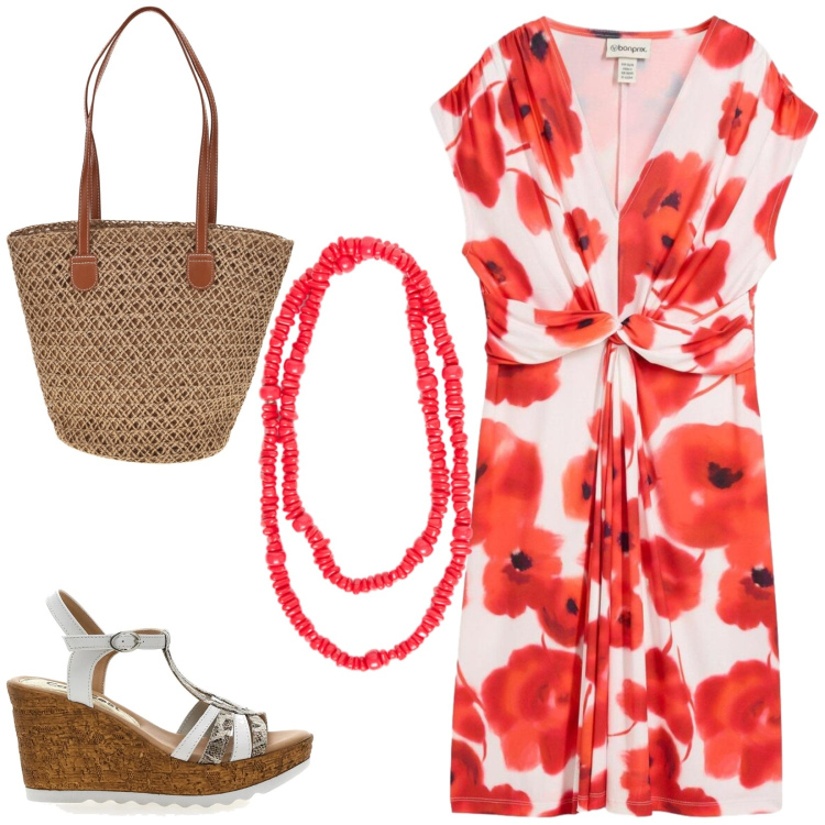 Outfit donna - Total look #2413721. Stile Casual chic per Tutti i giorni. Abbinamento con vestiti, collane, zeppe, borse a spalla.