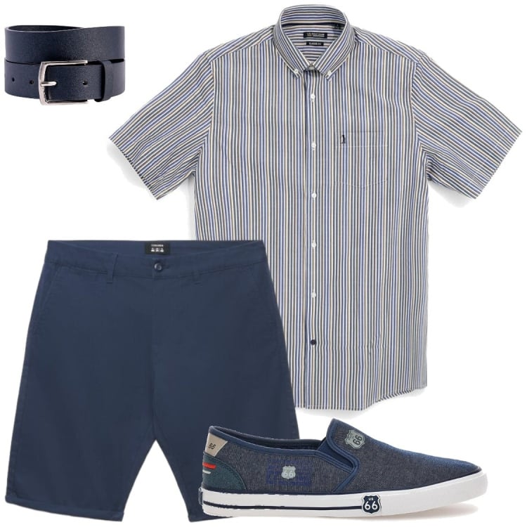 Outfit uomo - Raffinatezza in pantaloncino. Stile Trendy per Serata speciale. Abbinamento con pantaloni corti, cinture, camicie a manica corta, scarpe stringate.