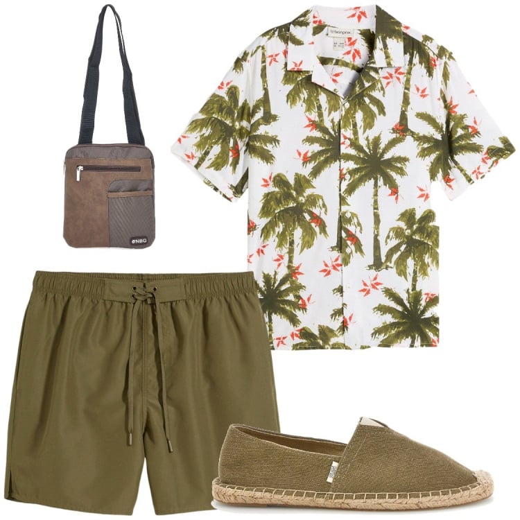 Outfit uomo - Relax#vacanze. Stile Trendy per Tutti i giorni. Abbinamento con pantaloni corti, camicie a manica corta, borse sportive, espadrillas.