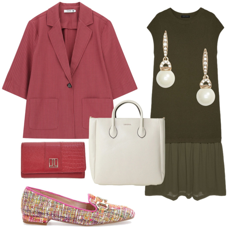 Outfit donna - My blazer. Stile Bon Ton per Ufficio. Abbinamento con borse a tracolla, blazer, vestiti lunghi, orecchini, mocassini, portafogli.