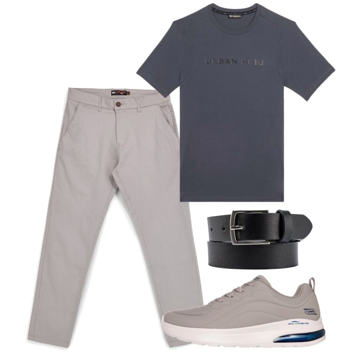 Outfit uomo - Giugno. Stile Casual per Tutti i giorni. Abbinamento con t-shirt, cinture, pantaloni, sneakers.
