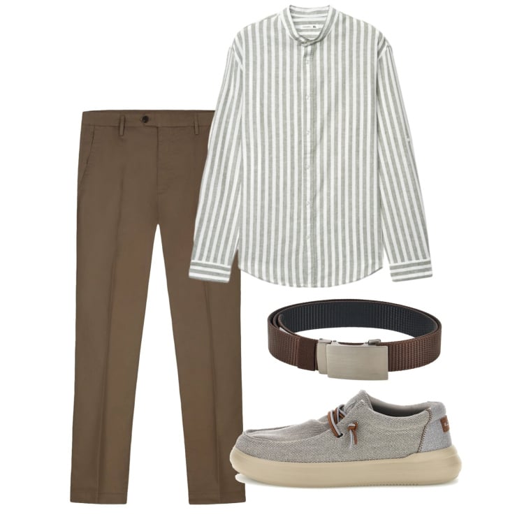 Outfit uomo - Giugno. Stile Casual per Tutti i giorni. Abbinamento con camicie, pantaloni, cinture, scarpe stringate.