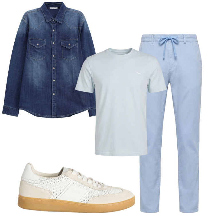 Outfit uomo - Total look #2413777. Stile Trendy per Tutti i giorni. Abbinamento con camicie, sneakers, t-shirt, pantaloni.