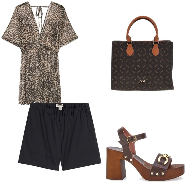 Outfit donna - Weekend Glamour. Stile Casual chic per Tutti i giorni. Abbinamento con shorts, caftani, zoccoli, borse a mano.
