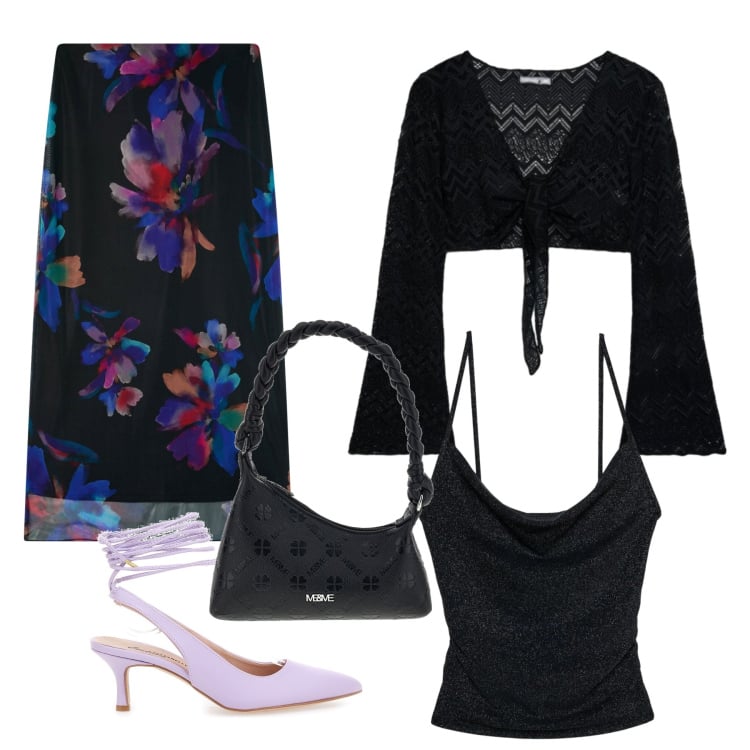 Outfit donna - Eleganza al Chiaro di Luna. Stile Romantica per Serata fuori. Abbinamento con gonne lunghe, canottiere, top, décolleté, borse a mano.
