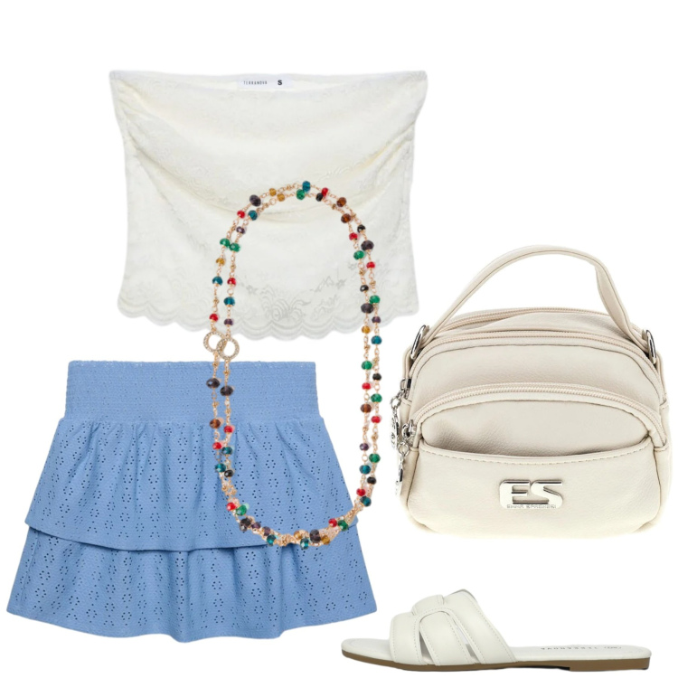 Outfit donna - Total look #2413820. Stile Basic per Mare. look ideale per Petite. Abbinamento con top, ciabatte, minigonne, collane, borse a tracolla.