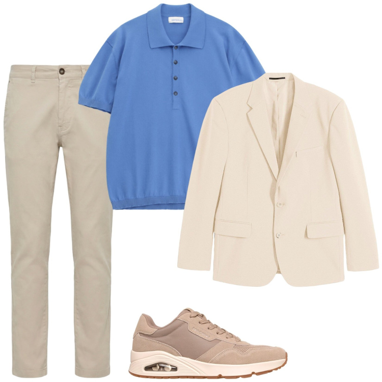 Outfit uomo - Fresco e informale in ufficio. Stile Casual per Ufficio. Abbinamento con giacche, polo, pantaloni, sneakers.