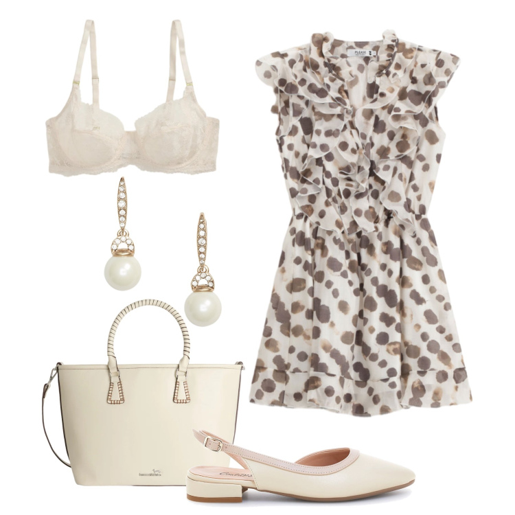 Outfit donna - Retrò romantico. Stile Vintage retrò per Tutti i giorni. Abbinamento con shopping bag, vestiti lunghi, reggiseni, orecchini, sandali.