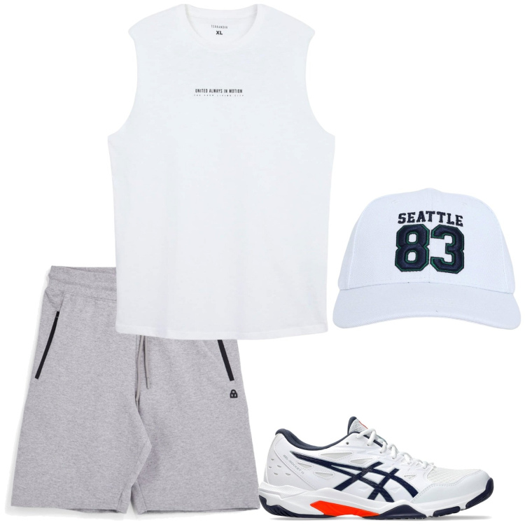 Outfit uomo - Runner. Stile Casual per Sport. Abbinamento con cappelli, t-shirt, shorts, scarpe sportive.