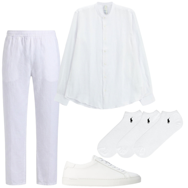 Outfit uomo - Bianchi tessuti. Stile Casual per Tutti i giorni. Abbinamento con camicie, pantaloni, sneakers, calzini.