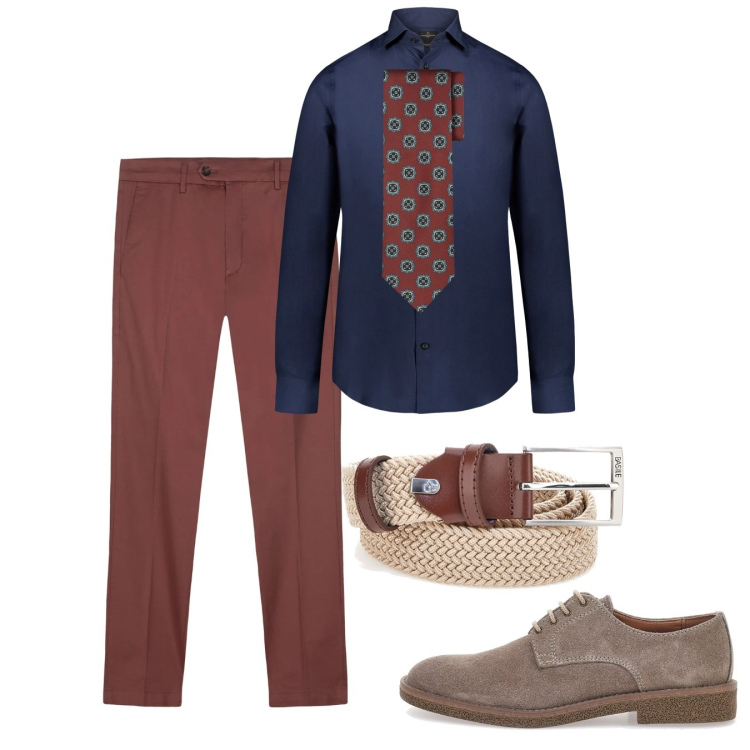 Outfit uomo - Giugno. Stile Business/Elegante per Serata speciale. Abbinamento con pantaloni chino, camicie, cravatte, cinture, scarpe stringate.