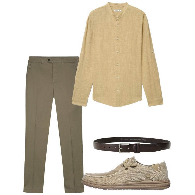 Outfit uomo - Giugno. Stile Casual per Tutti i giorni. Abbinamento con camicie, cinture, pantaloni, scarpe stringate.