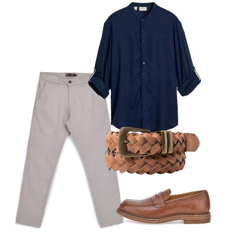 Outfit uomo - Giugno cuoio. Stile Casual per Tutti i giorni. Abbinamento con camicie, cinture, scarpe stringate, pantaloni.