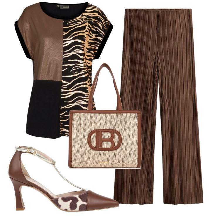 Outfit donna - Total look #2413871. Stile Trendy per Serata fuori. Abbinamento con décolleté, pantaloni a palazzo, maglieria, borse a spalla.