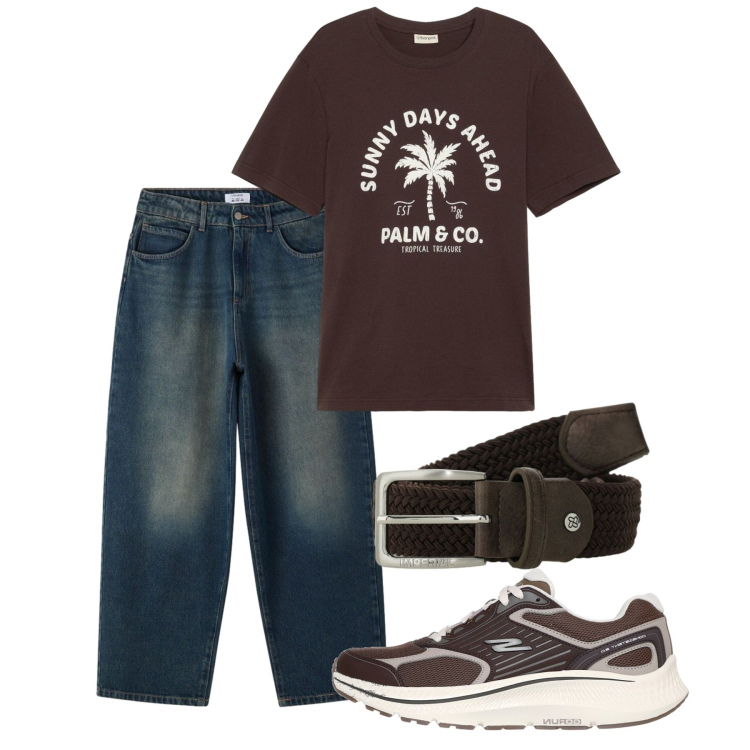 Outfit uomo - Denim e moro. Stile Casual per Tutti i giorni. Abbinamento con t-shirt, jeans, cinture, sneakers.