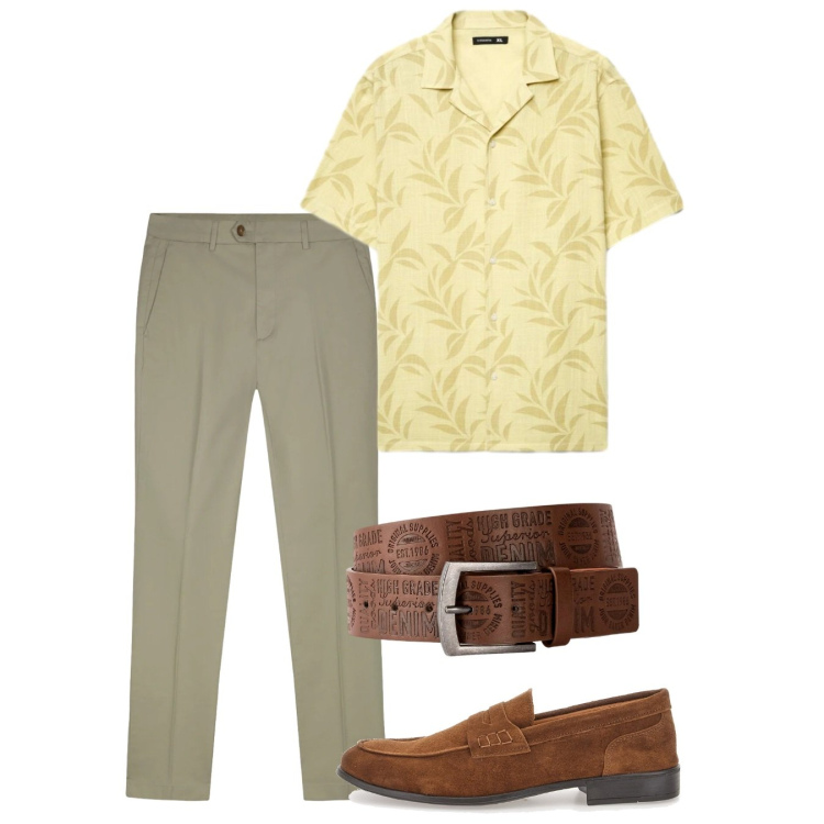 Outfit uomo - Una camicia leggera. Stile Casual per Tutti i giorni. Abbinamento con cinture, camicie a manica corta, pantaloni, scarpe stringate.