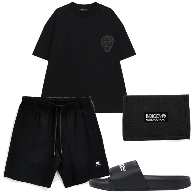 Outfit uomo - Boys. Stile Casual per Tutti i giorni. Abbinamento con t-shirt, sandali, portafogli, bermuda.