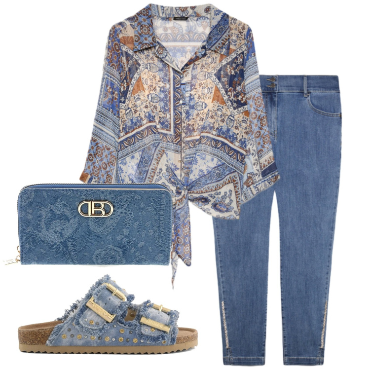 Outfit donna - Total look #2413882. Stile Casual chic per Ufficio. Abbinamento con jeans skinny, bluse, sandali, portafogli.