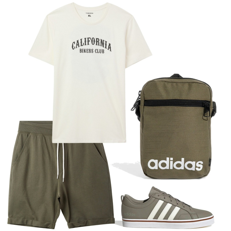 Outfit uomo - Ready to go. Stile Casual per Sport. Abbinamento con t-shirt, pantaloni corti, borse sportive, sneakers.