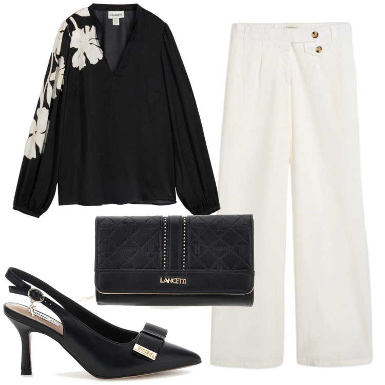 Outfit donna - Total look #2413886. Stile Chic per Serata fuori. Abbinamento con tuniche, pantaloni, décolleté, portafogli.