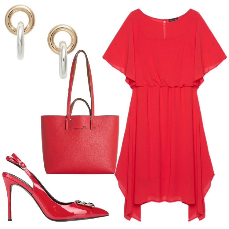 Outfit donna - Total look #2413888. Stile Chic per Serata fuori. Abbinamento con décolleté, shopping bag, vestiti asimmetrici, orecchini.