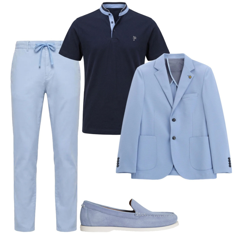 Outfit uomo - Cerimonia informale. Stile Trendy per Cerimonia. Abbinamento con giacche, pantaloni, polo, scarpe stringate.
