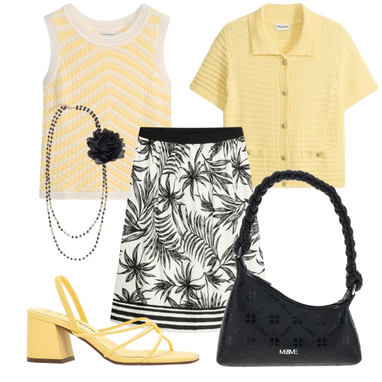 Outfit donna - In stile Chanel. Stile Chic per Cerimonia. Abbinamento con cardigans, canottiere, sandali col tacco, gonne, collane, borse a mano.
