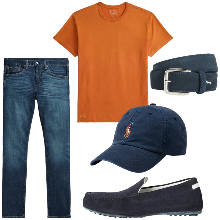 Outfit uomo - Total look #2413950. Stile Casual per Tutti i giorni. Abbinamento con scarpe stringate, cinture, cappelli, jeans, t-shirt.