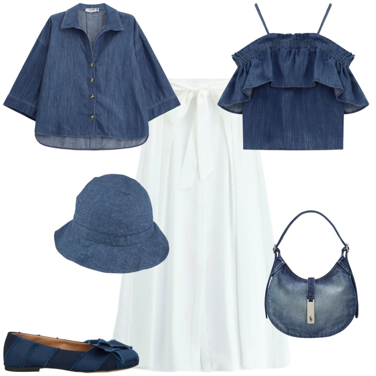 Outfit donna - Casual chic ogni giorno. Stile Casual chic per Tutti i giorni. Abbinamento con cappelli, ballerine, gonne lunghe, top, camicie, borse a spalla.