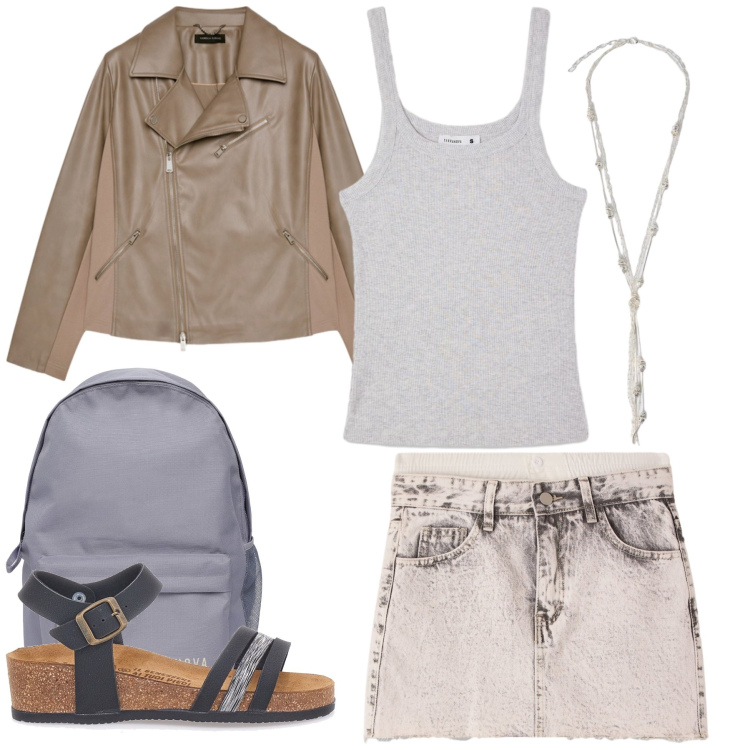Outfit donna - Total look #2413964. Stile Casual chic per Tutti i giorni. Abbinamento con zaini, canottiere, minigonne, blazer, collane, sandali.
